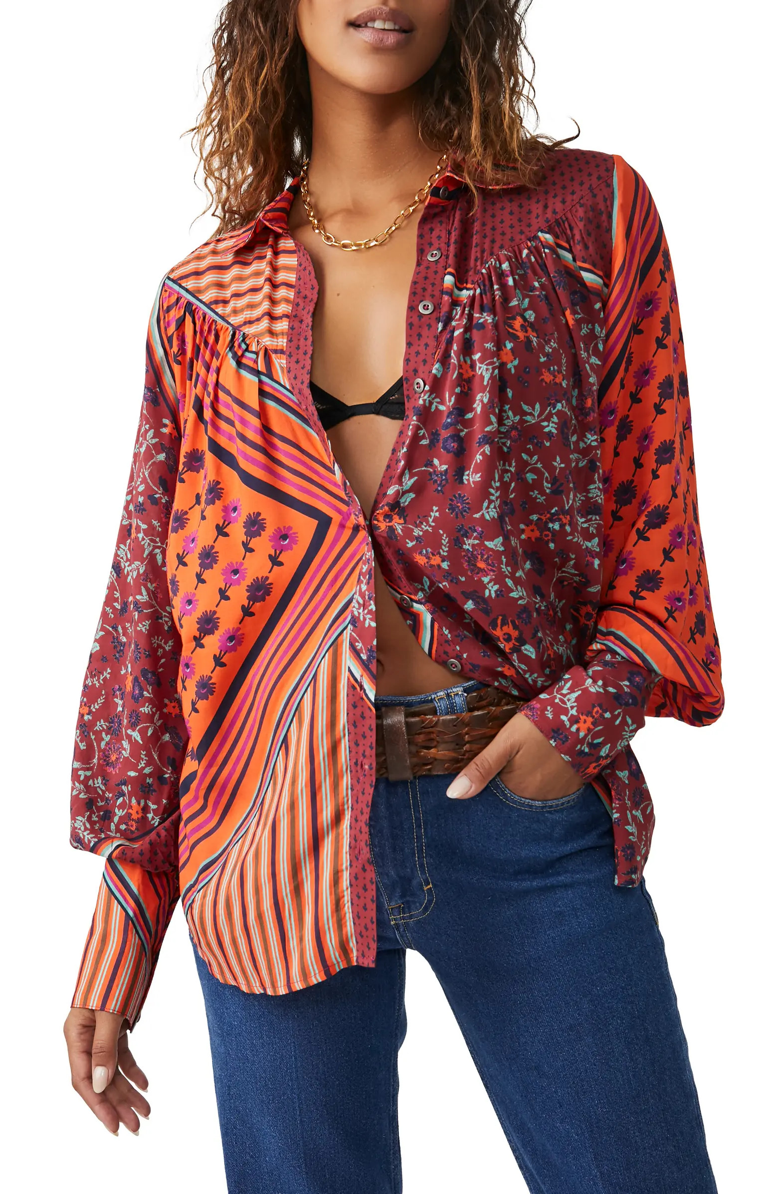 Hazel Floral Stripe Button-Up Blouse | Nordstrom