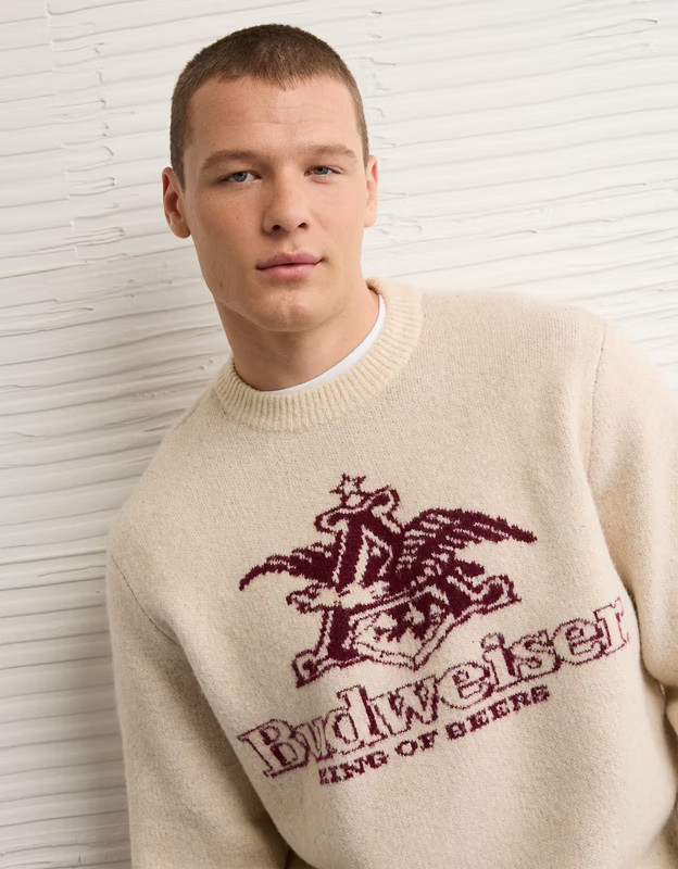 AE Cozy Cabin Budweiser Graphic Sweater | American Eagle Outfitters (US & CA)