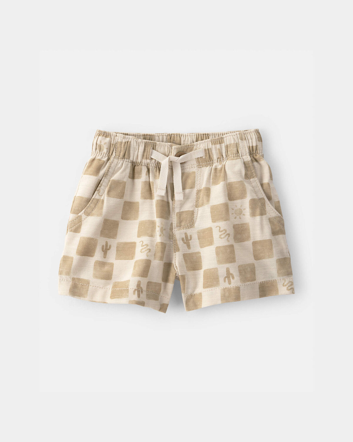 Baby Boy Cactus Checkered Drawstring Shorts - Beige | Carter's Inc