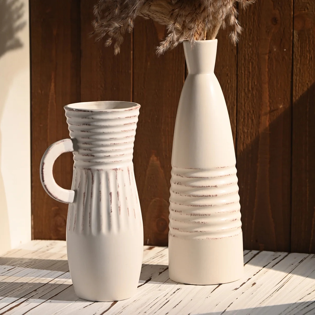 TERESA'S COLLECTIONS 13''H, 10''H Rustic Ceramic White Vases for Home Decor, Farmhouse Decorative... | Walmart (US)