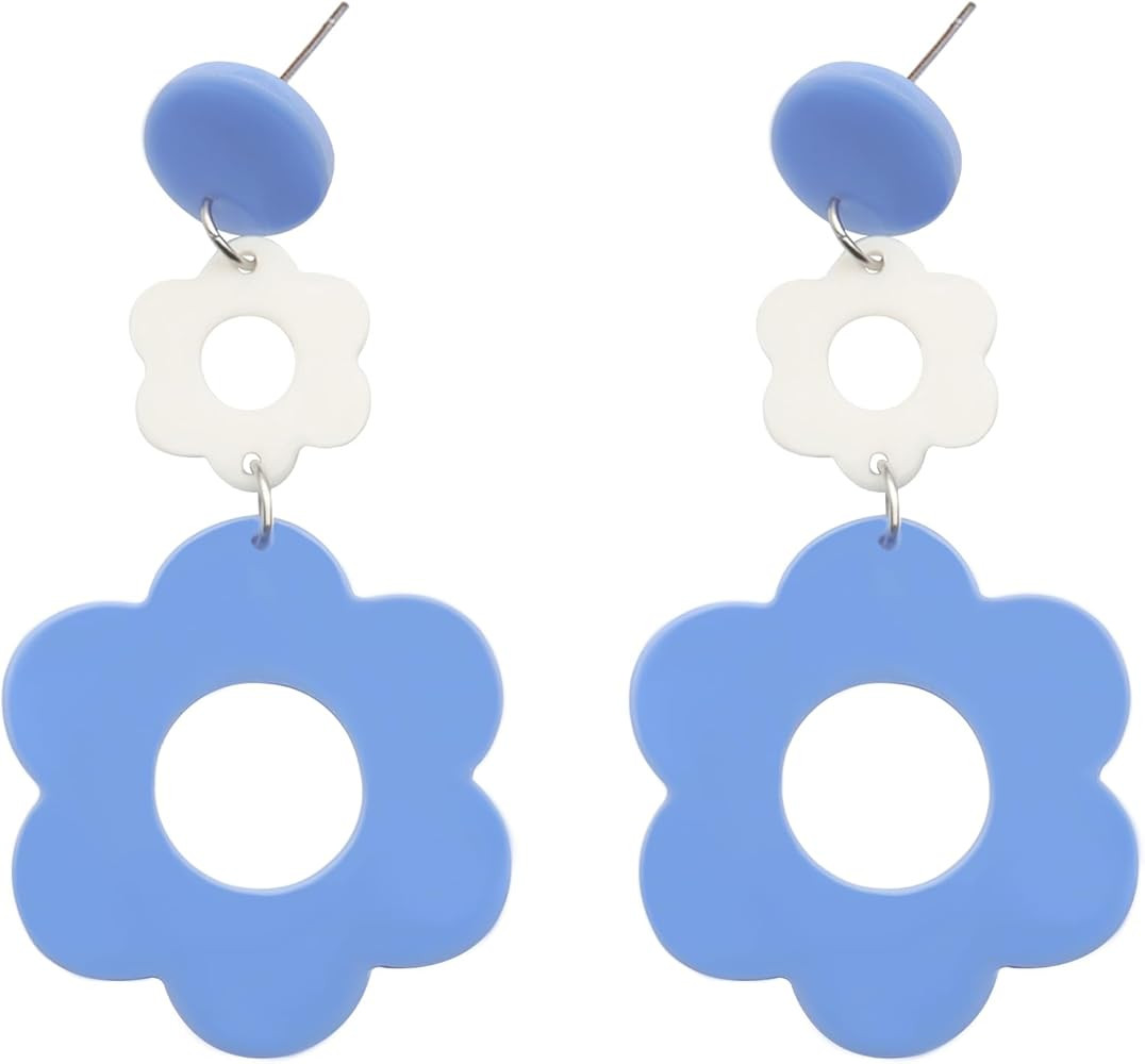 Acrylic Flower Earrings for Women,Double Daisy Drop Earrings,Resin Flowers Floral Earrings for Gi... | Amazon (US)