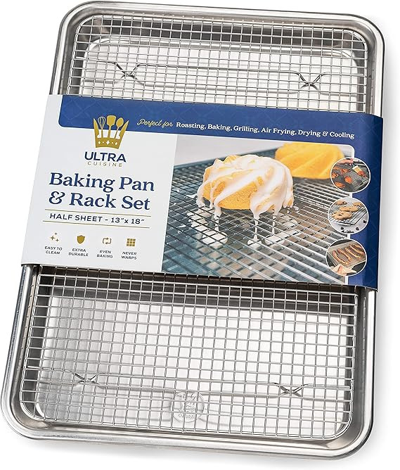 Aluminum Baking Sheet with Stainless Steel Cooling Rack Set by Ultra Cuisine – Half Sheet Size ... | Amazon (US)