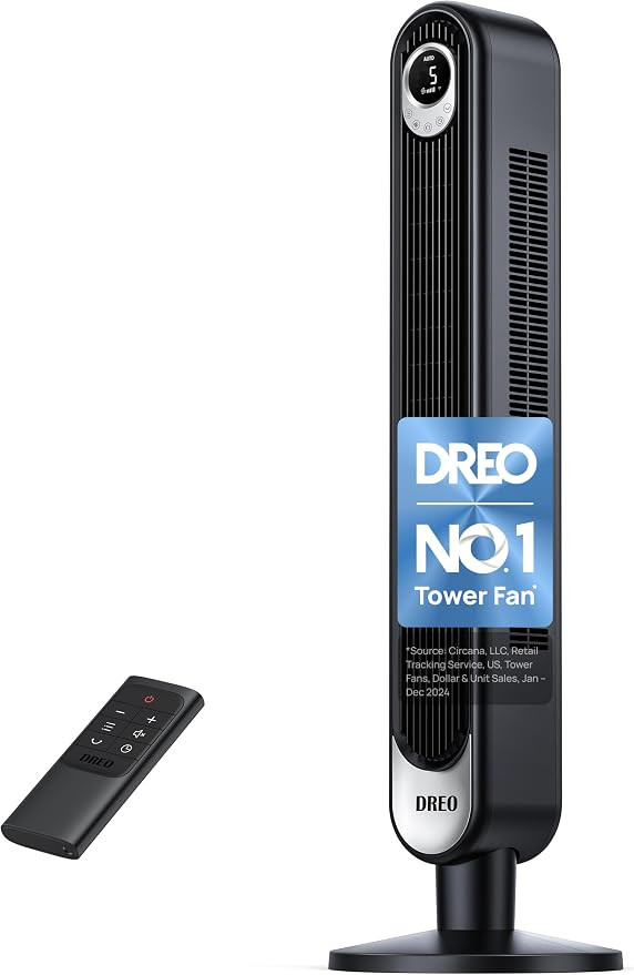 Dreo Tower Fan for Bedroom, 90° Oscillating Standing Fan, 30ft far, 28dB Quiet for Sleep, 6 Spee... | Amazon (US)