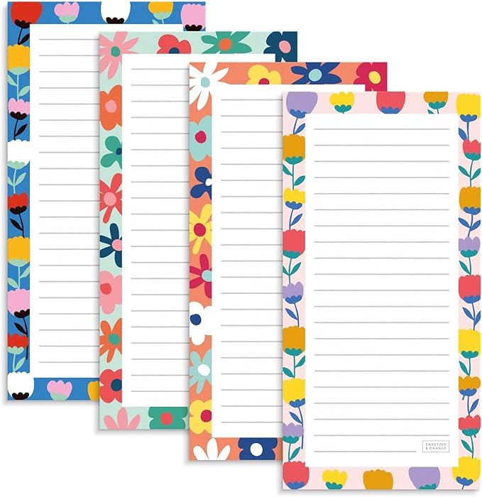 S&O Magnetic Notepads for Refrigerator 4 Pack - Fun Floral Magnetic Note Pad for Fridge Sets - Ma... | Amazon (US)