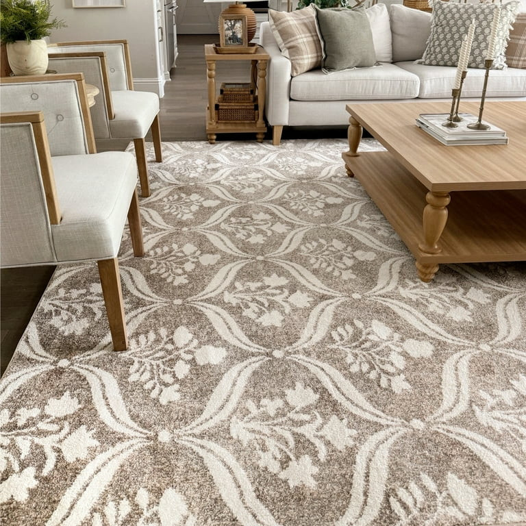 My Texas House Willow 5'3" x 7' Taupe Grey Floral Indoor Area Rug | Walmart (US)