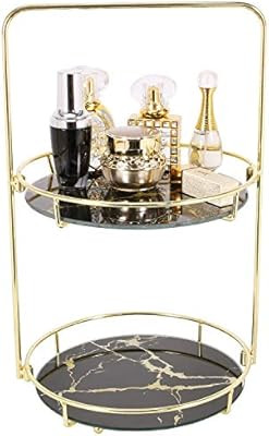 SIMMER STONE Makeup Organizer Shelf, 2 Tier Cosmetic Storage Basket with Removable Glass Tray, Ro... | Amazon (US)