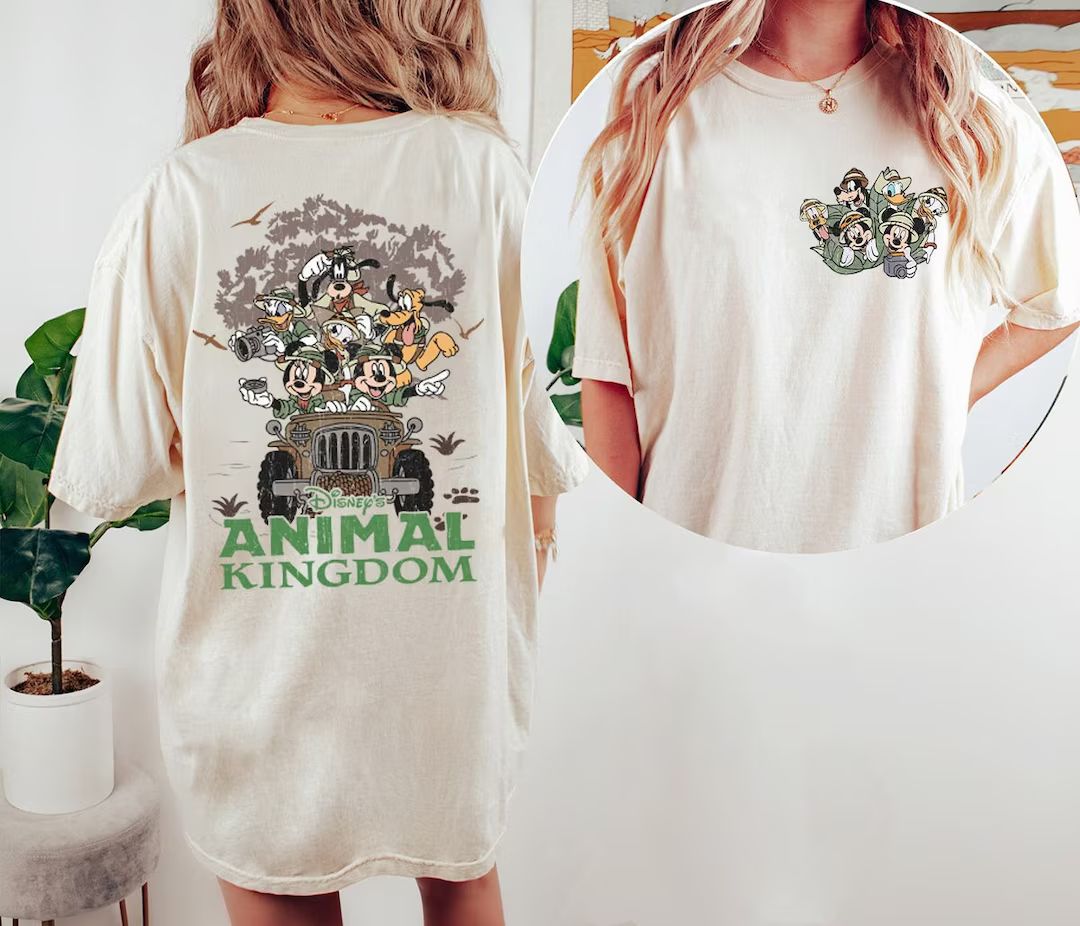 Two-sided Vintage Disney Animal Kingdom Shirt, Retro Mickey and Friends Safari Matching, Disney F... | Etsy (US)