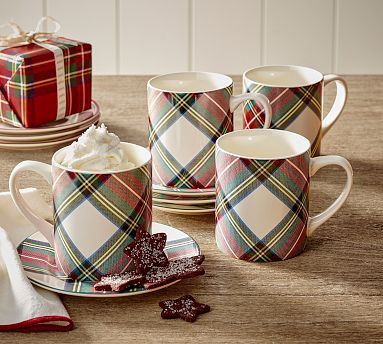 Stewart Plaid Stoneware Mugs - Set of 4 | Pottery Barn (US)