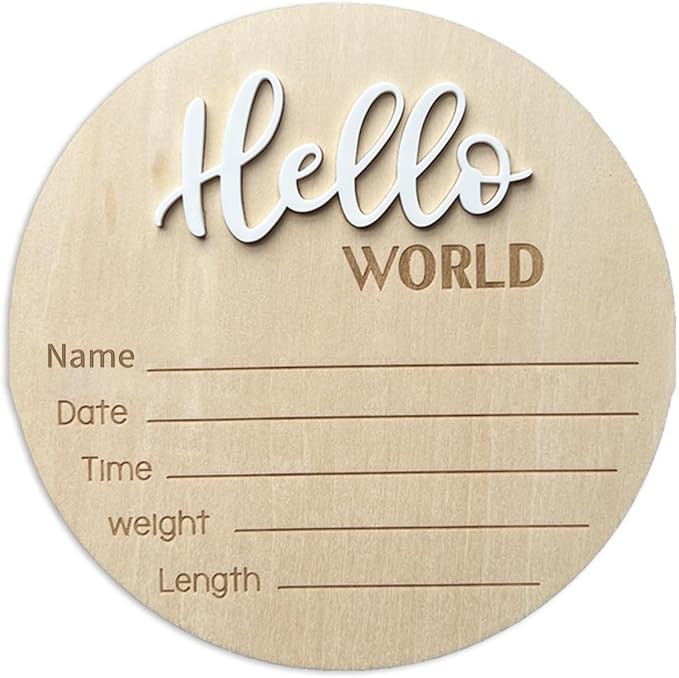 Baby Announcement Sign, 5.9 Inch Wooden Hello World Newborn Sign Birth Announcement Signs, Hello ... | Amazon (US)