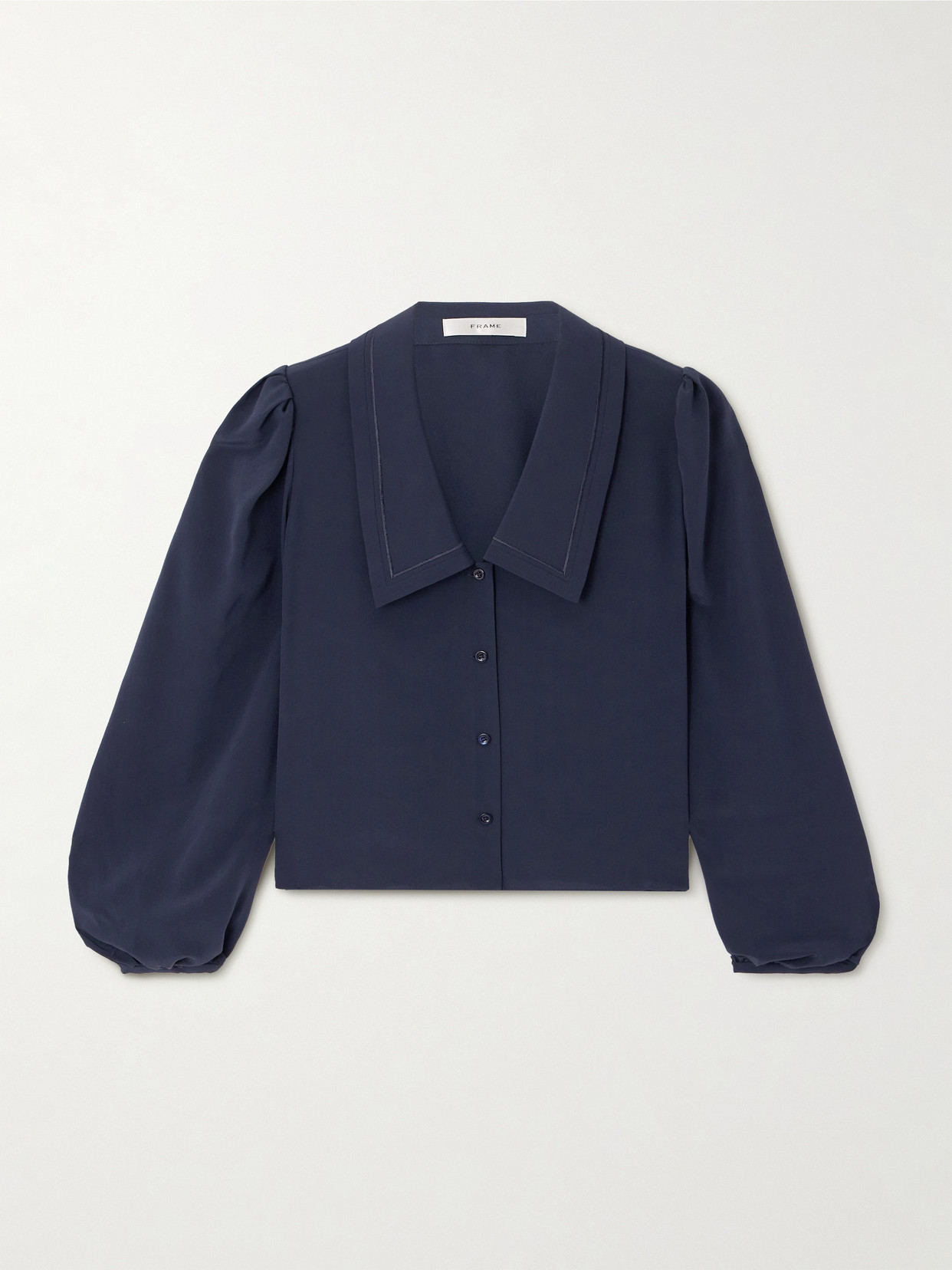 FRAME - Sailor Embroidered Silk Blouse - Blue | NET-A-PORTER (US)