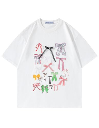 Aelfric Eden Bow Shirt for Women Oversized Graphic Tees Y2K Cute Print Short Sleeve T-Shirt Casua... | Amazon (US)