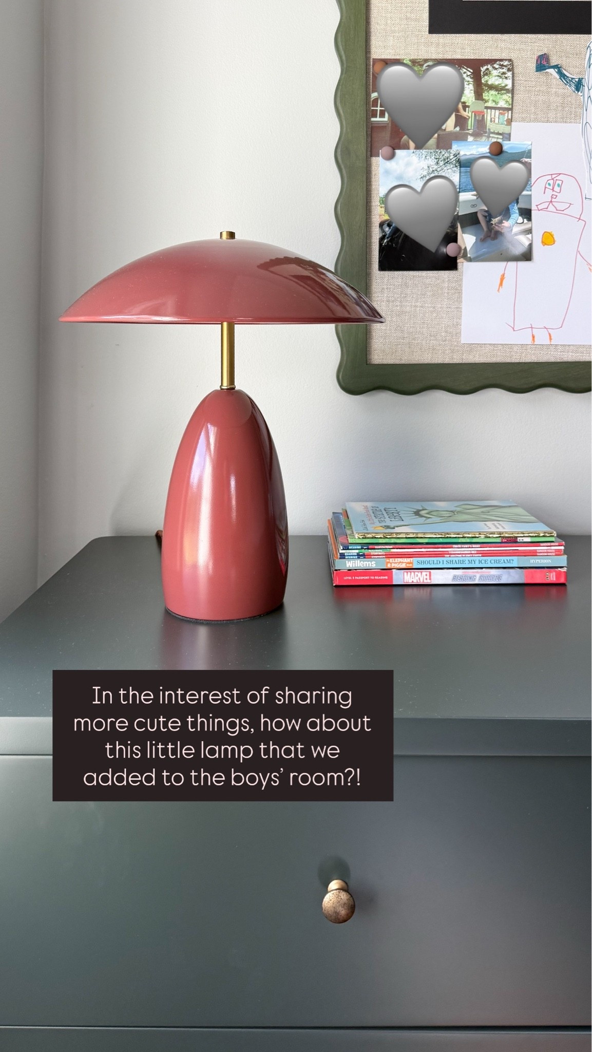 In the interest of sharing more cute things, how about this little lamp that we added to the boys’ room?! LOVE the color here with the olive green dresser (but it comes in a bunch of different colors!!)

#LTKKids #LTKHome #LTKdayinmylife