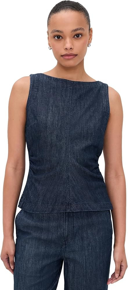 Madewell Women's Denim Ruched Boat Neck Shell Top | Amazon (US)