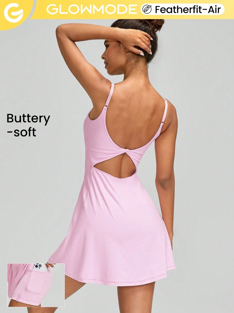 GLOWMODE FeatherFit™-Air Scoop Neck Knotted Mini Dress Quick Dry Moisture Wicking | SHEIN
