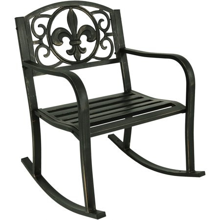 Sunnydaze Traditional Fleur-de-Lis Design Cast Iron and Steel Outdoor Rocking Chair | Walmart (US)