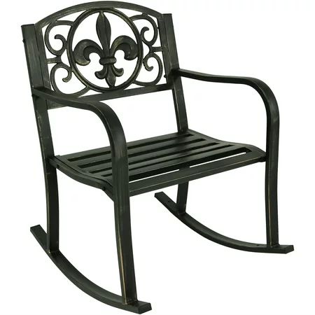 Sunnydaze Traditional Fleur-de-Lis Design Cast Iron and Steel Outdoor Rocking Chair | Walmart (US)