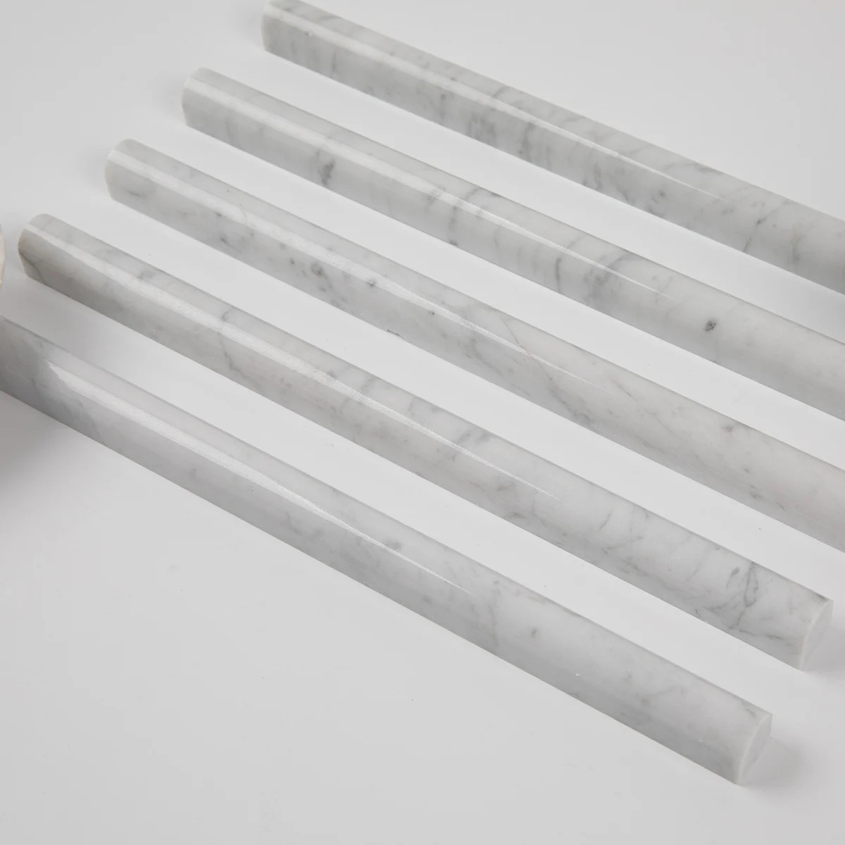 Adolif Carrara White Marble Pencil Trim Liner, 3/4"x12" Polished Bullnose Tile Edge, 15 Pcs | Wayfair North America