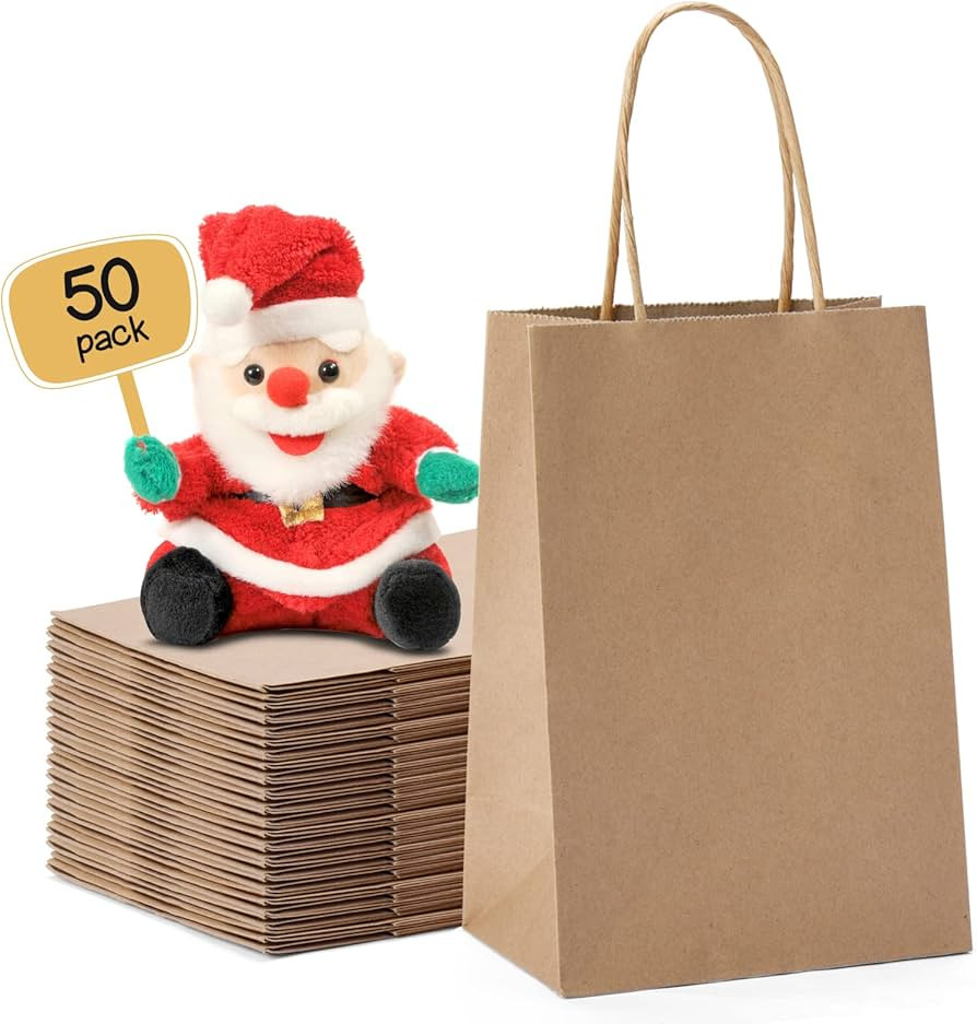 Paper Gift Bags 5.25x3.75x8" 50Pcs, Metronic Christmas Gift Wrap Bags with Handles, Brown Kraft P... | Amazon (US)