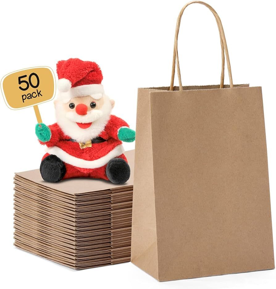 Paper Gift Bags 5.25x3.75x8" 50Pcs, Metronic Christmas Gift Wrap Bags with Handles, Brown Kraft P... | Amazon (US)