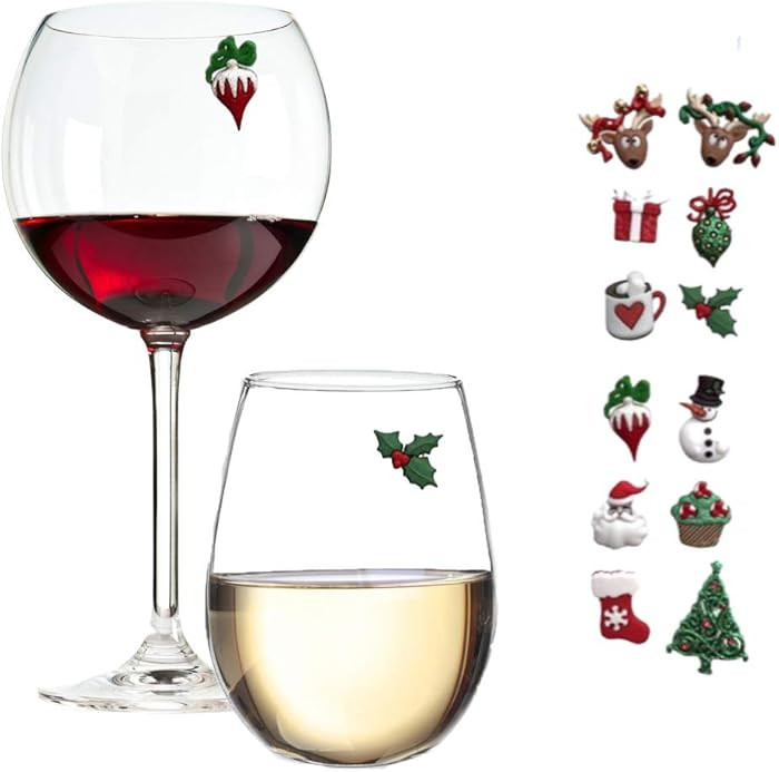 Simply Charmed Christmas Holiday Magnetic Wine Glass Charms & Cocktail Markers Set of 12 - Great ... | Amazon (US)