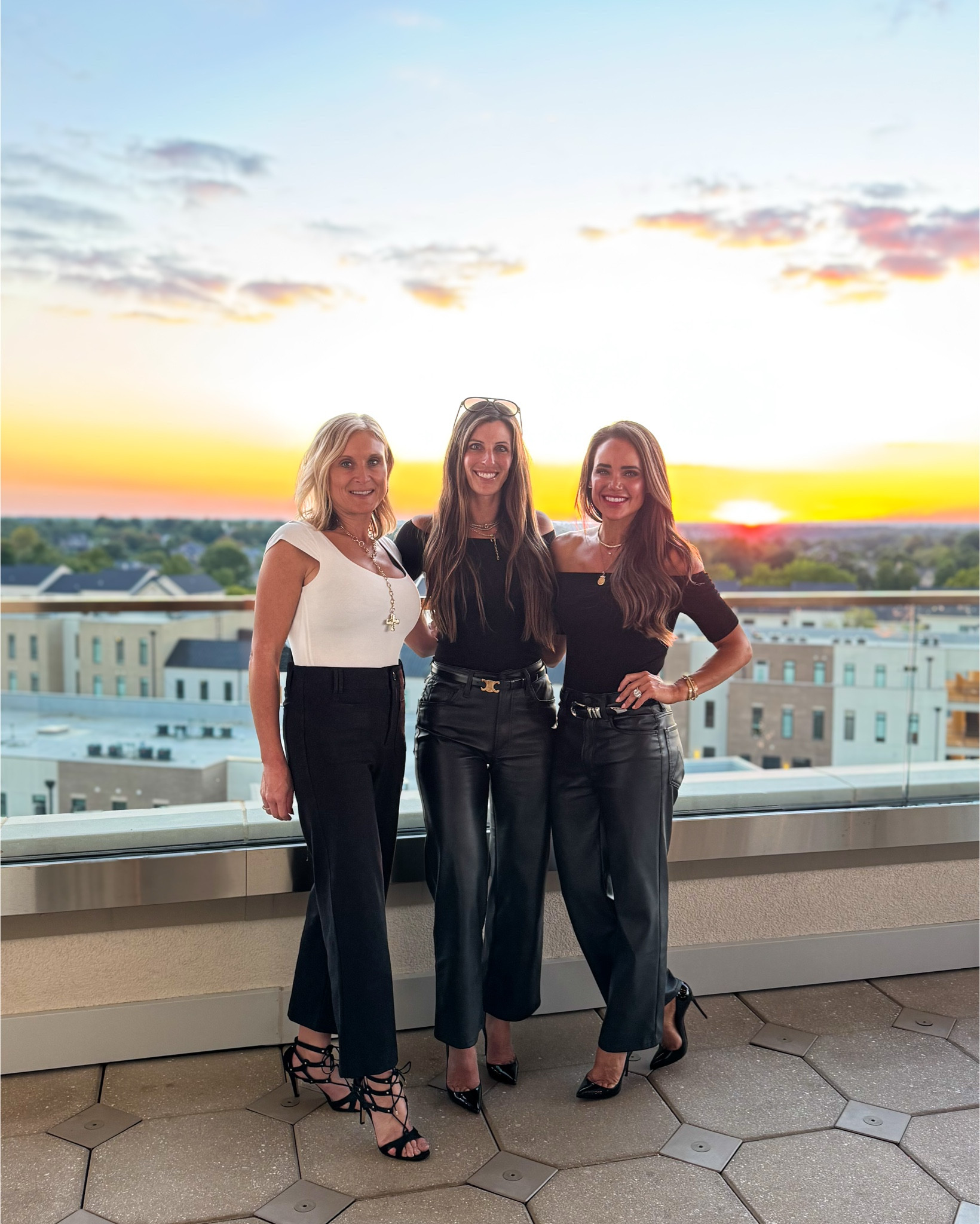 Much needed night out on the rooftop at sunset. Love these besties so much 🤍 I am beyond thankful to be surrounded by these beautiful women who support and encourage me daily. It is never too late to find your people. ✨ #BestiesForever #WomenSupportingWomen #GratefulHeart

we kept it chic and classic in timeless black and white. We wore a white fitted tank with wide-leg black trousers and lace-up heels and yes we twinned in sleek black tops paired with high-waisted faux leather pants, styled with designer belts and pointed-toe pumps. Effortless, edgy, and elevated. 🖤 #OOTN #ChicStyle #LeatherPants #ClassicStyle #GirlsNightOut #SunsetVibes #ElevatedBasics #StyleInspo #TimelessStyle

#LTKSeasonal #LTKOver40 #LTKParties