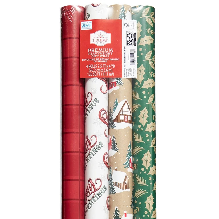 Festive Fireside Multi-Pack Premium Wrapping Paper, Christmas, 30", 120 Sq ft, by Holiday Time - ... | Walmart (US)