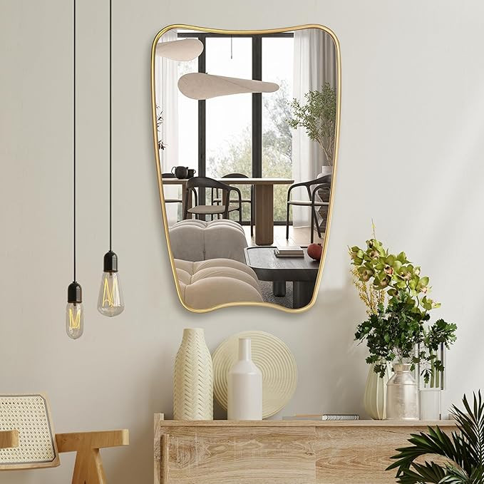Irregular Wall Mirror Gold Bathroom Mirror, 32'' x 22'' Decorative Anthropologie Mirror, Modern F... | Amazon (US)