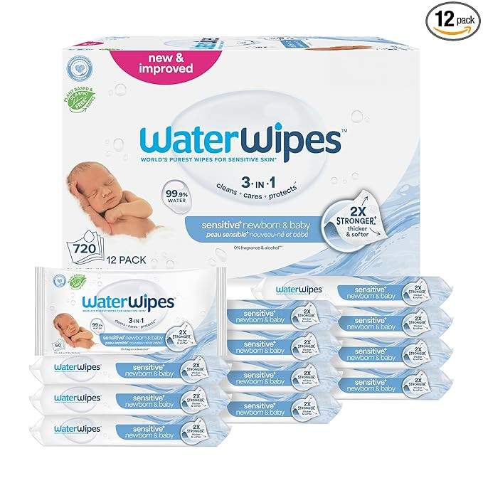 WaterWipes Sensitive+ Newborn & Baby Wipes, 3-In-1 Cleans, Cares, Protects, 99.9% Water, Unscente... | Amazon (US)