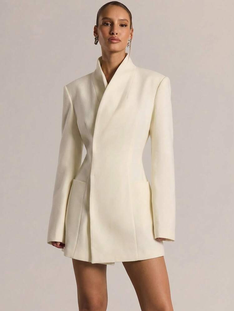 MUSERA Tailored Cinched Waist Funnel Neck Long Sleeve Blazer Dress Autumn Casual Going Out Everyday Night Out Sexy Cute Cosy Party Elegant Chic Valentines Spring Summer Vacation Bridal Bachelorette Hen Do Wedding Wedding Guest Graduation Prom | SHEIN