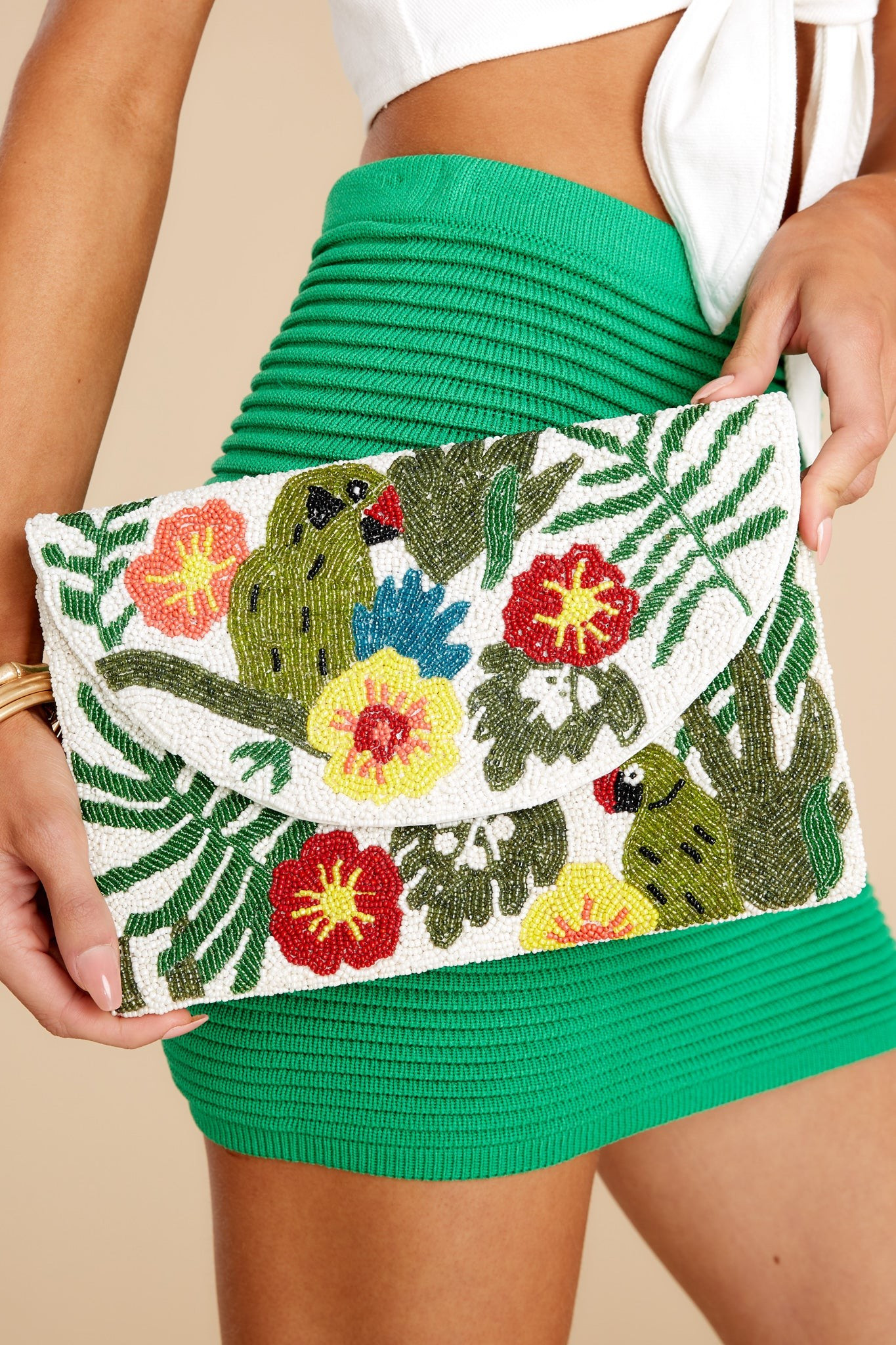 Tropic Of Discussion White Multi Beaded Clutch Bag | Red Dress 