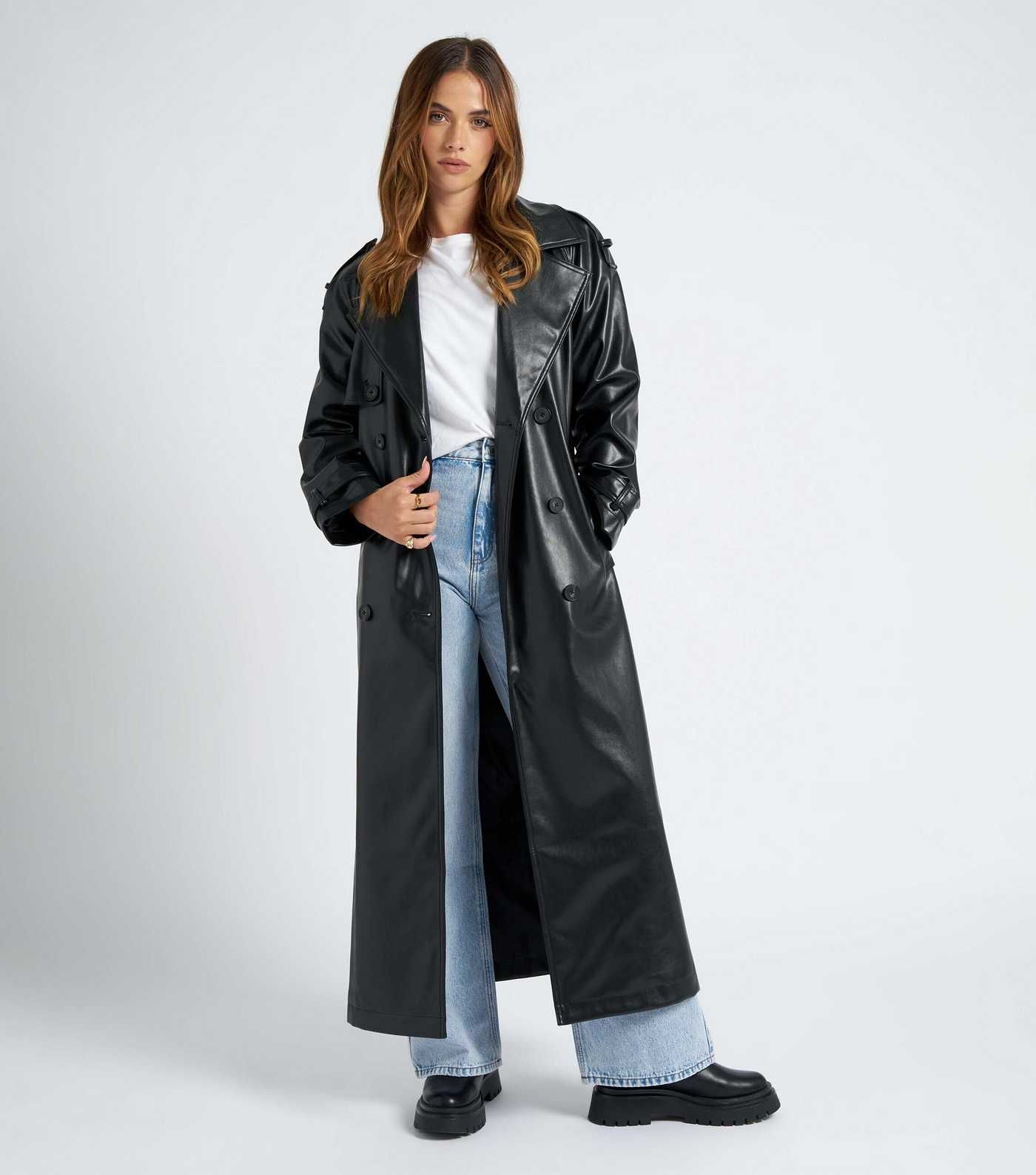 Urban Bliss Black Leather-Look Belted Trench Coat | New Look | New Look (UK)
