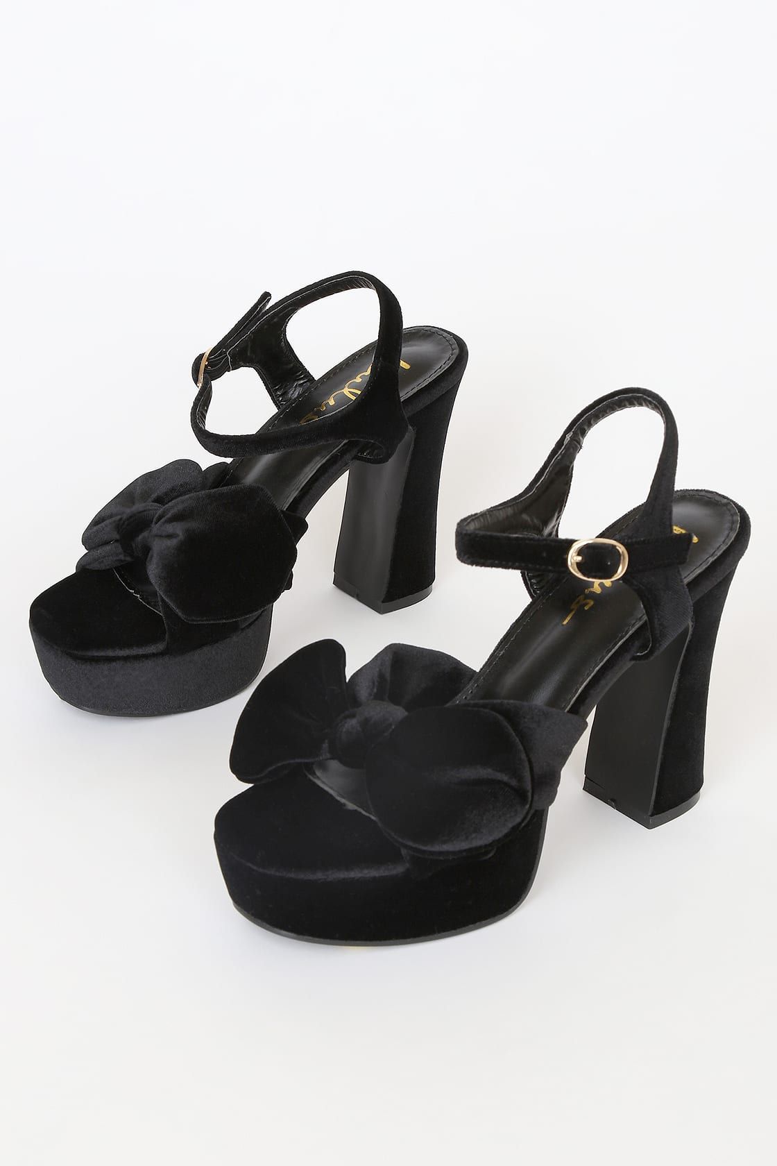 Lyeluh Black Velvet Bow Platform Heels | Lulus (US)