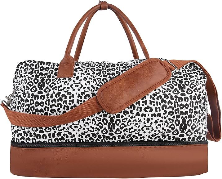 Weekender bag Duffle Carry-on luggage overnight Canvas & PU leather For Women lady with Shoe Compart | Amazon (US)