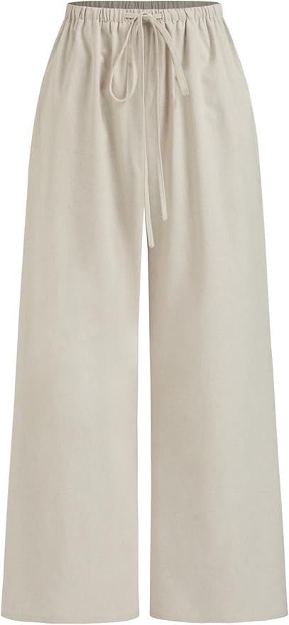 CIDER Linen Pants Women Wide Leg Cropped Palazzo Trousers Low Waist Knotted Loose Fit Cropped Pan... | Amazon (US)