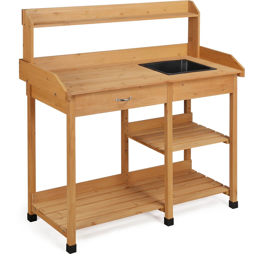 Burroughs Fir Wood Outdoor Potting Bench with Sink Drawer | Wayfair North America