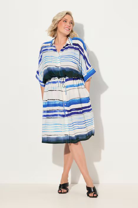 Oversized Striped Short Sleeve Shirt Dress | Ulla Popken
