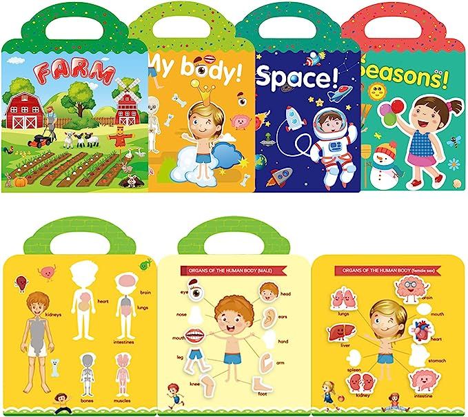 Reusable Sticker Book for Kids 2-4 Years,4 Pack Kids Toddlers Activity Book Farm, Space, Body and... | Amazon (US)