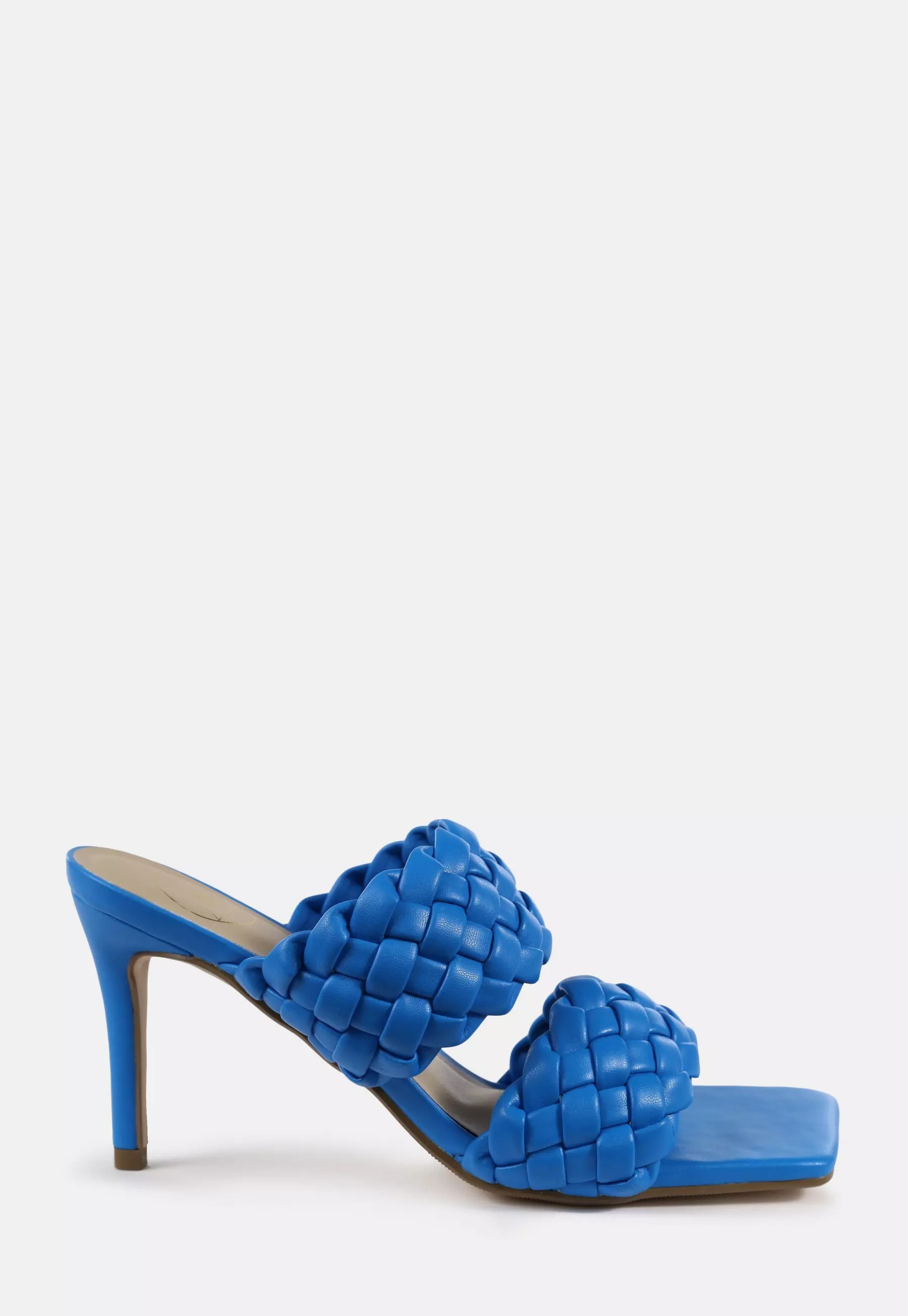 Missguided - Blue Double Strap Square Toe Woven Mules | Missguided (UK & IE)