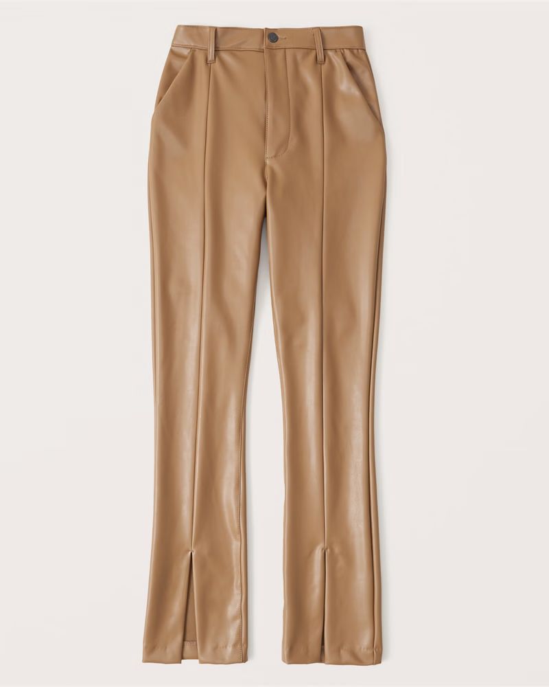 Women's Curve Love Vegan Leather Split-Hem Pants | Women's Bottoms | Abercrombie.com | Abercrombie & Fitch (US)