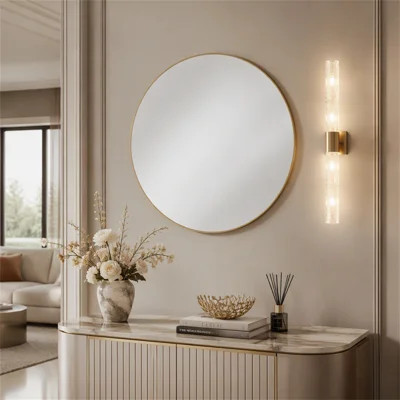 Wall Mirror 39 Inch Gold Circular Mirror Metal Framed Mirror Round Vanity Mirror Dressing Mirror | Wayfair North America