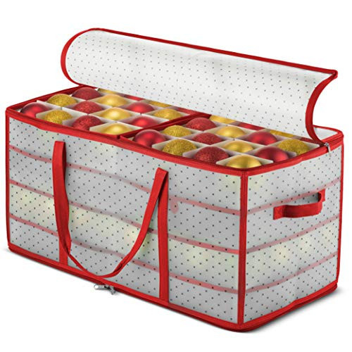 ZOBER Christmas Ornament Storage Box - Stores 128 Ornaments W/ 2 Sided Zipper - Flexible Plastic Christmas Ornament Storage Containers - 3 Inch Cube Compartments - Red | Amazon (US)