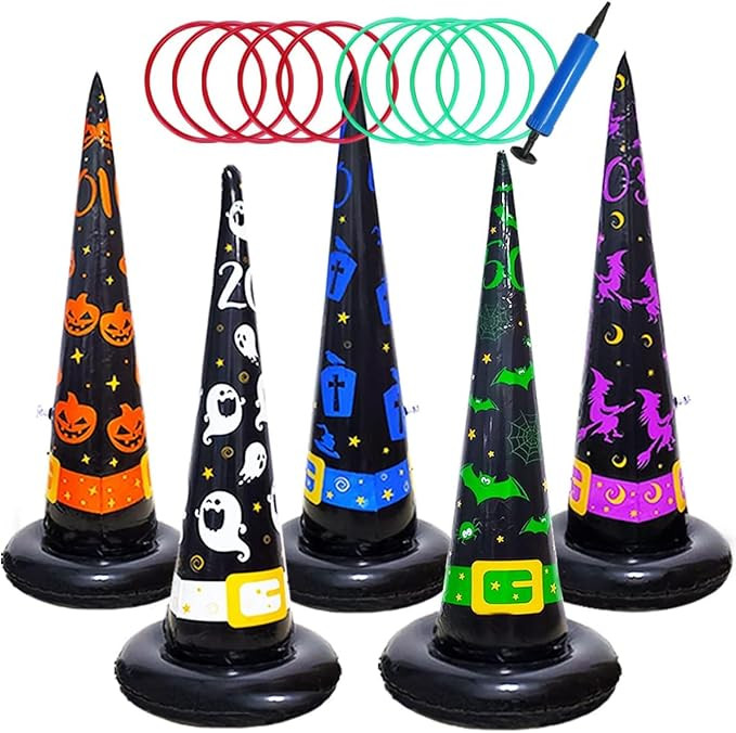 Poptrend 5PK Halloween Toys Halloween Games Inflatable Witch Hat Ring Toss Game, Inflatable Ring ... | Amazon (US)