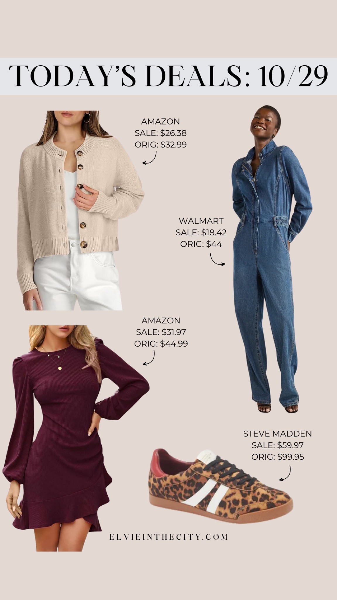 Today’s deals include a button-up cardigan sweater from Amazon (comes in a bunch of colors), a denim jumpsuit from Walmart, a ribbed sweater dress from Amazon, and leopard print Steve Madden sneakers from Nordstrom Rack.

Ootd, fall outfit, fall shoes, wedding guest dress, Christmas party dress, holiday party, fashion over 40

#LTKStyleTip #LTKSaleAlert #LTKFindsUnder50