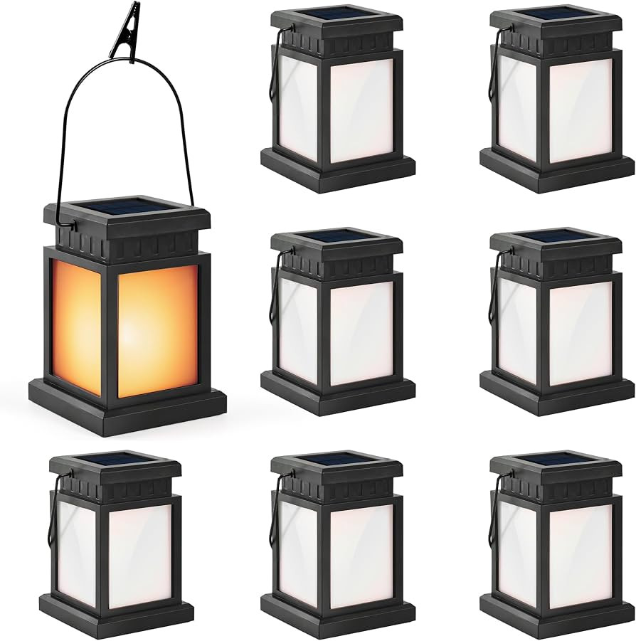 GIGALUMI Solar Lanterns Outdoor Waterproof, 8 Pack Hanging Solar Lanterns for Outside, Flame Effe... | Amazon (US)