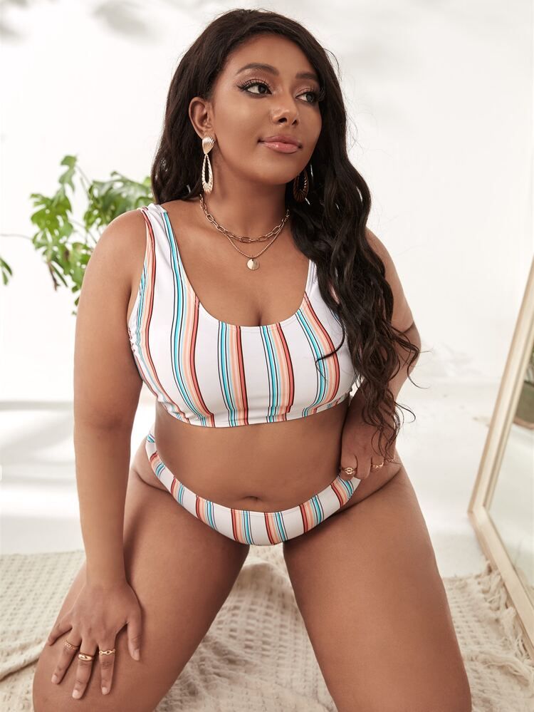 Plus Striped Bikini Swimsuit | SHEIN