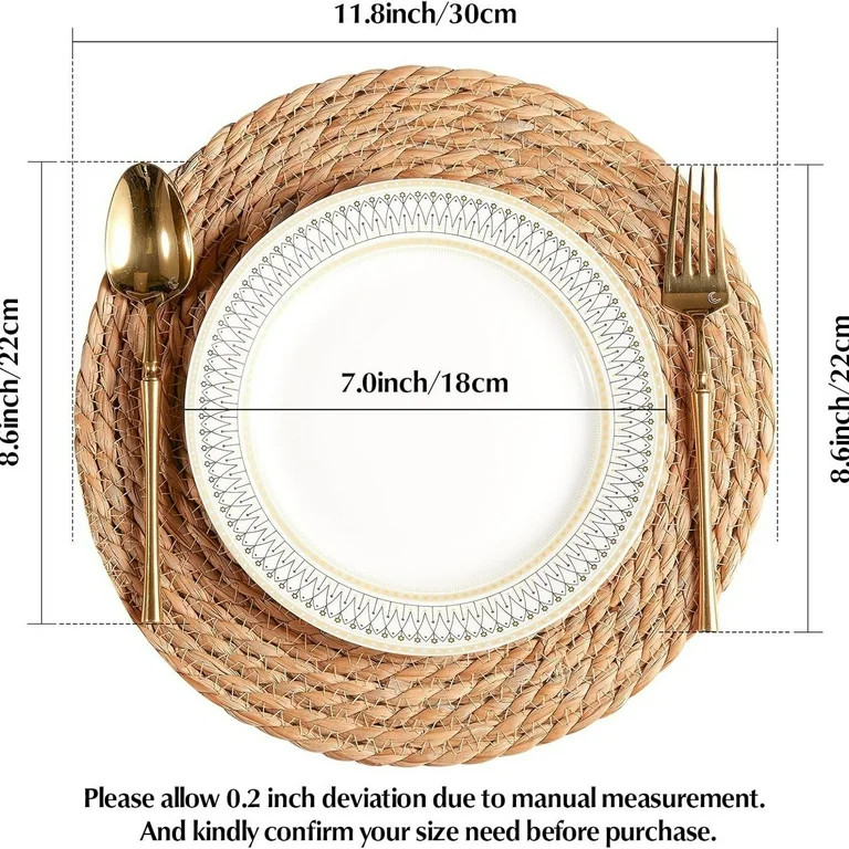 SPOKKI 8Pcs 12inch Woven Placemats Round, Natural Water Hyacinth Weave Placemat for Dining Table,... | Walmart (US)