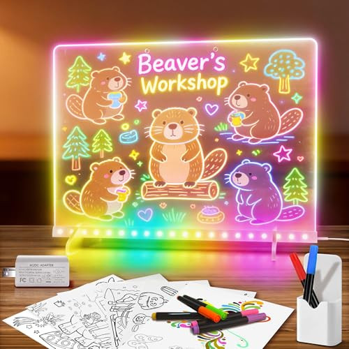 16'' Led Drawing Board for Kids with 8 Colors 6 Modes, Led Note Board with Colors, Light up Acrylic Dry Erase Board Includes Adapter, 7 Markers, Glow Doodle Board Holiday Gifts for Kids/Girls/Teens | Amazon (US)