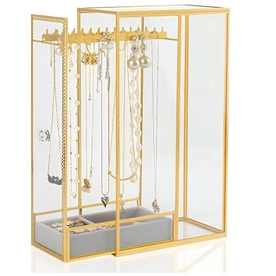 Glass Necklace Organizer Holder, Jewelry Organizer Necklace Holder With Hanging Hooks, Glass Necklaces Display Case For Storage Rings Earrings | Wayfair North America