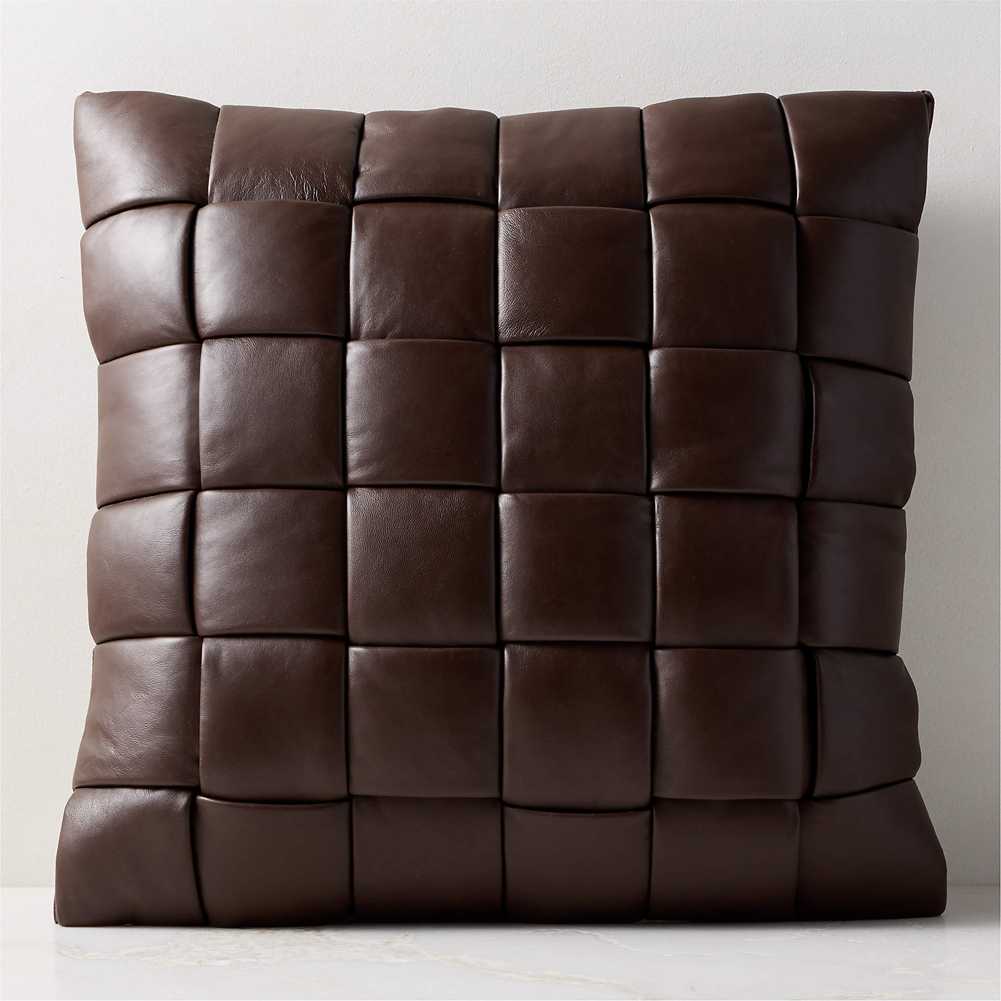 Jabas Brown Woven Leather Throw Pillow with Down-Alternative Insert 23"x23" + Reviews | CB2 | CB2