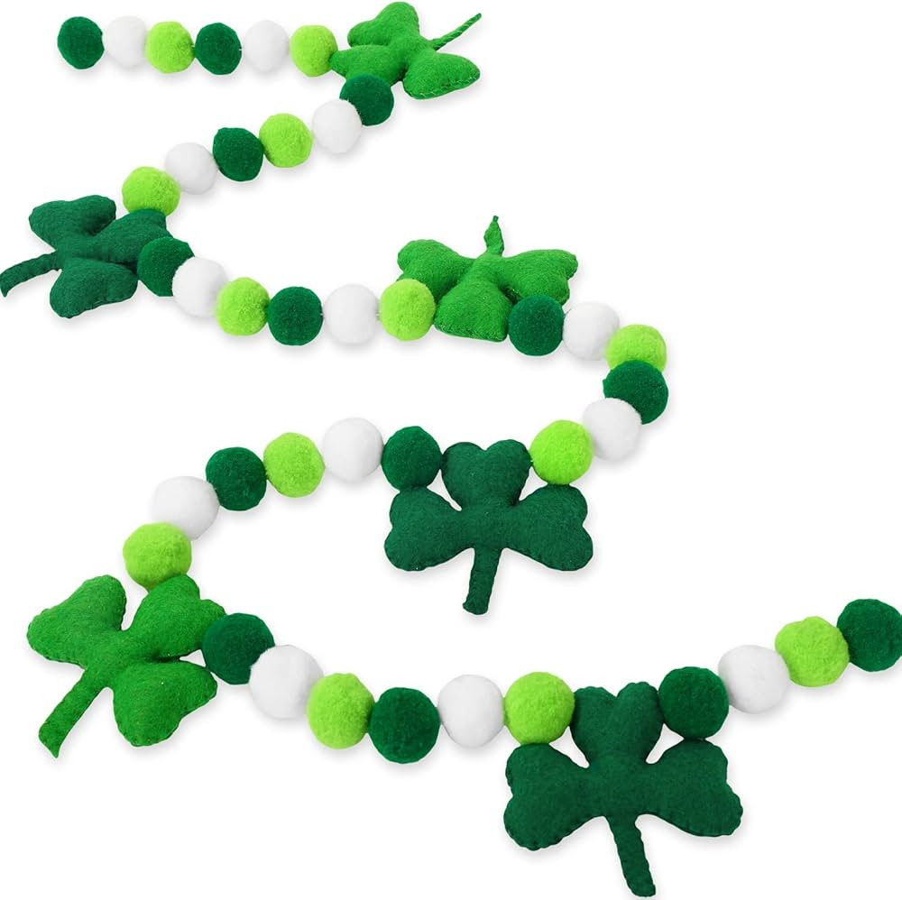 Whaline 8.2Ft St. Patrick's Day Felt Pom Pom Banner Lucky Shamrock Garland Green White Pom Ball C... | Amazon (US)